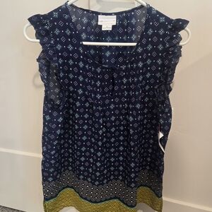 Liz Claiborne Blue and Green Geometric Blouse